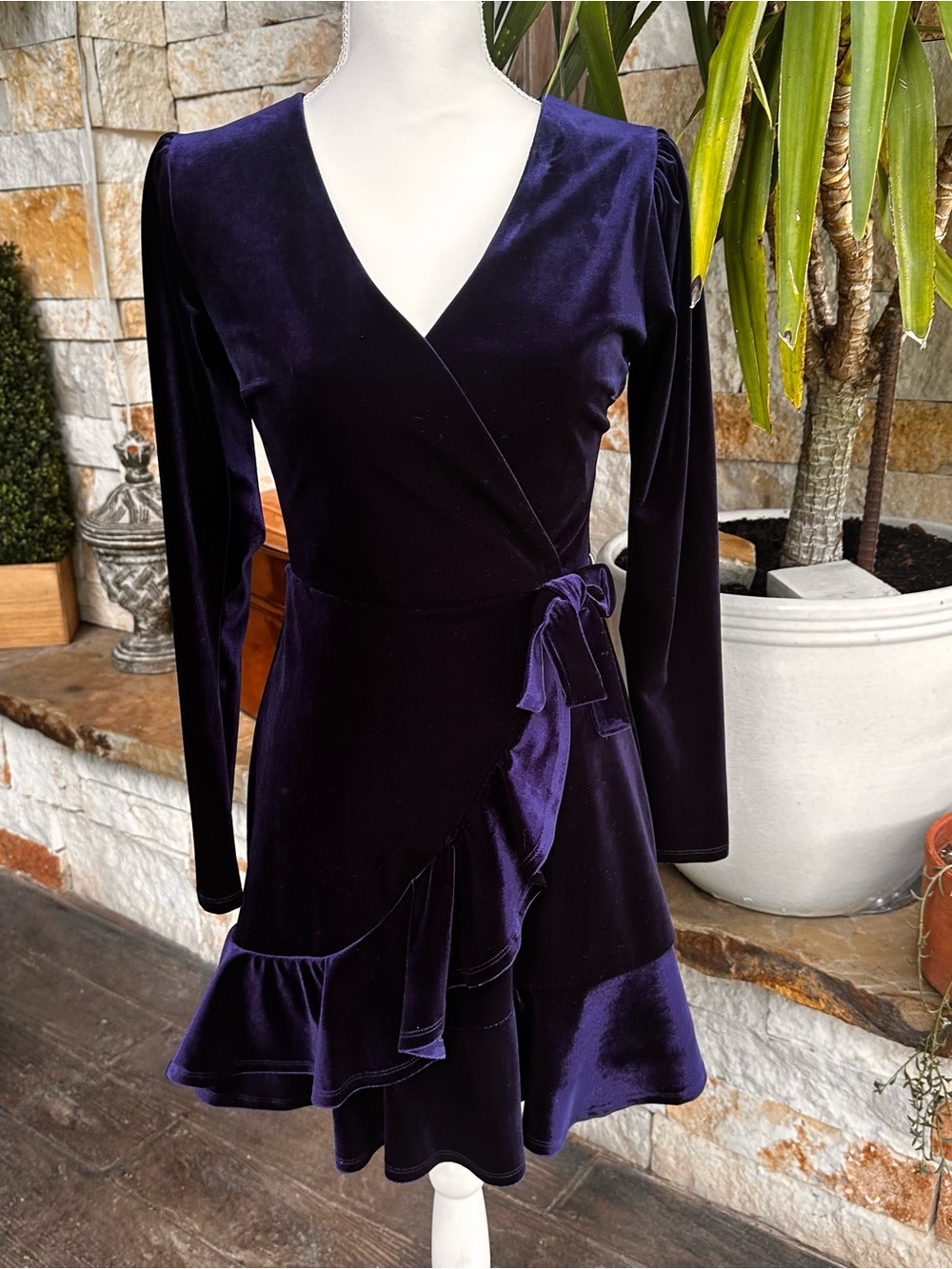 Teeze Me Blue Velvet Wrap Dress